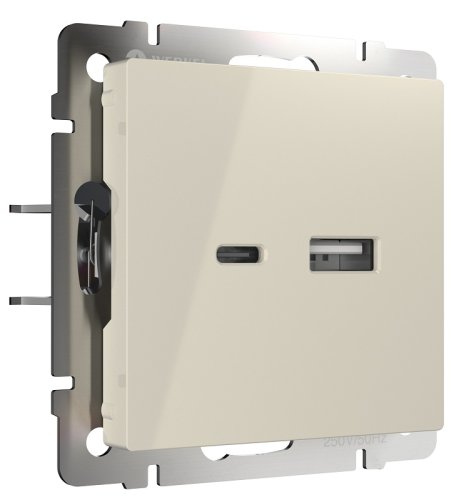 Розетка USB тип A+С без рамки Werkel 2-м. слоновая кость глянцевый картинка